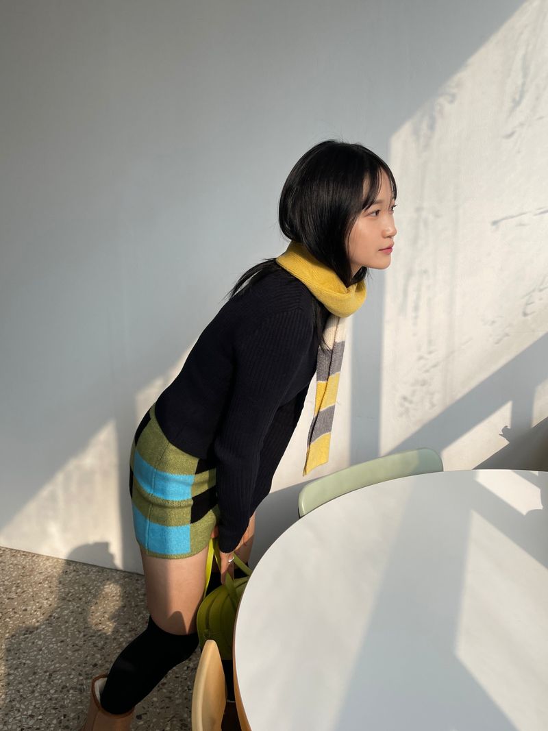 Checkerboard knit mini skirt