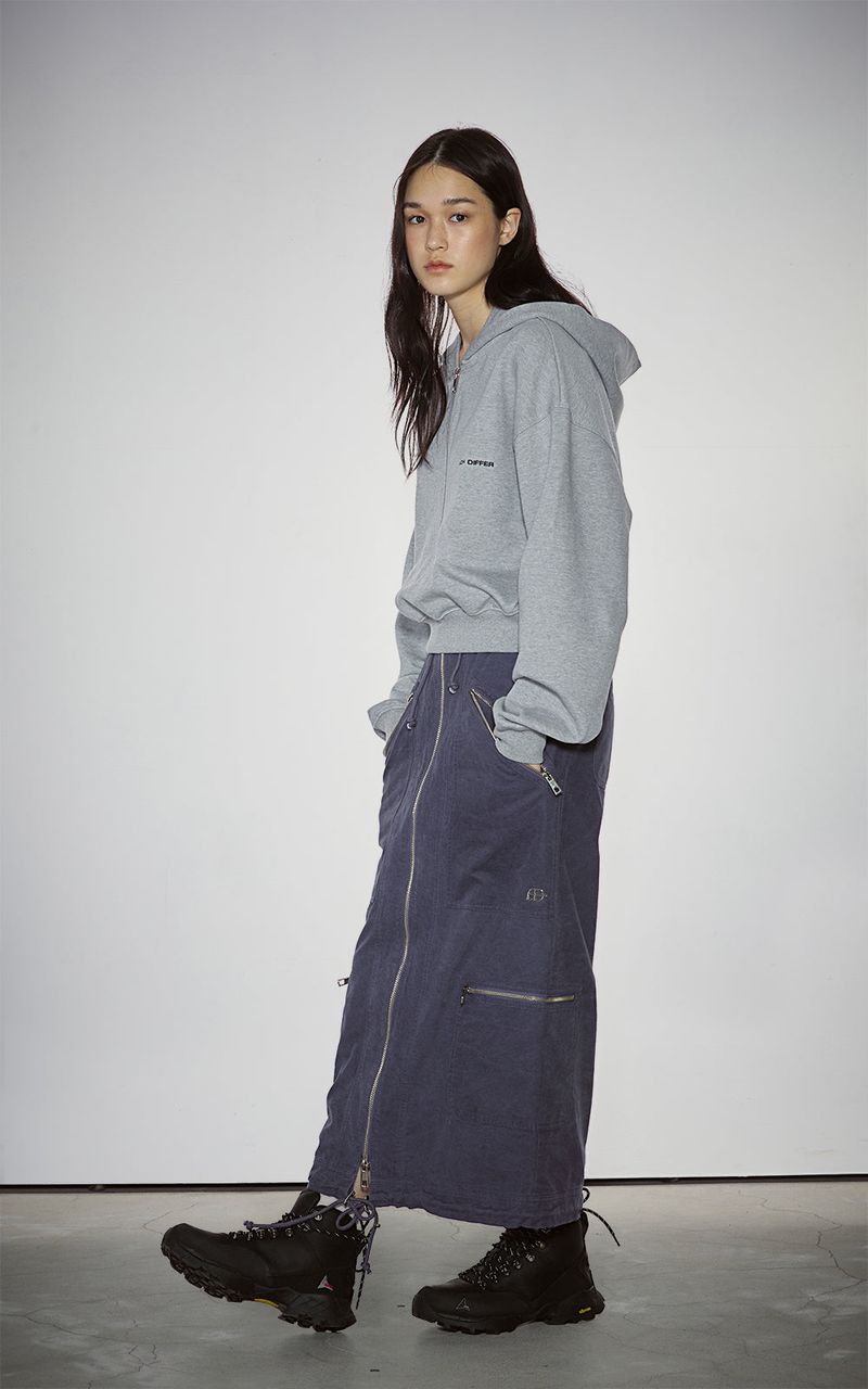 HAIF-ZIP HOODIE (CROP)_GRAY
