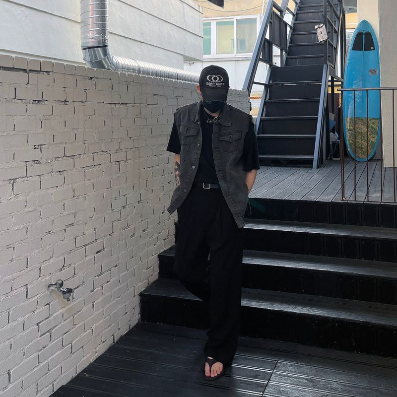 Black Jeans Denim Vest D725013534026