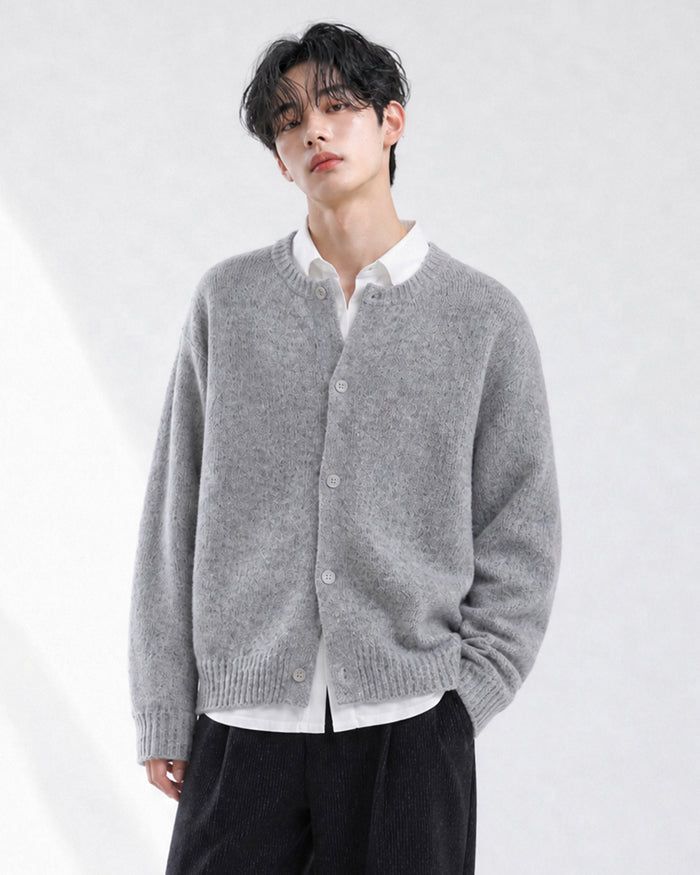 (UNISEX) Wool-mix Heavy Brush Knit Cardigan