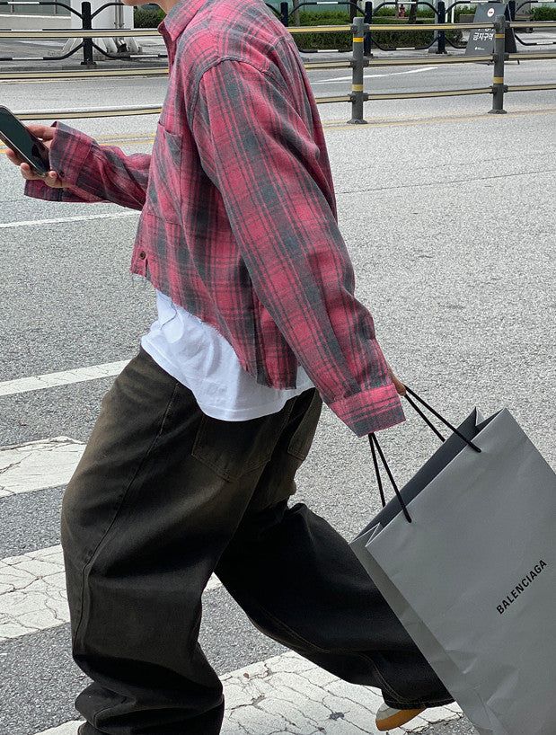 No.0342 F check cutting crop SHIRT
