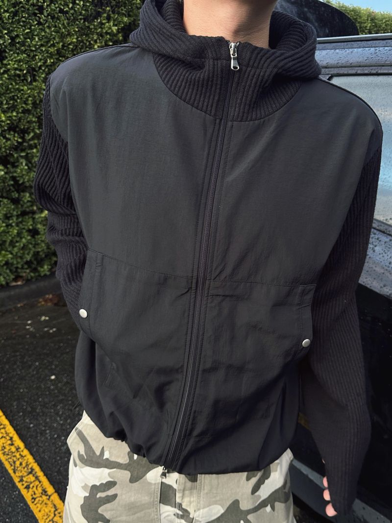 Slit CP color block hooded zip-up 3C