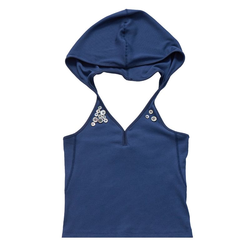 Button Hood Halterneck Top Navy