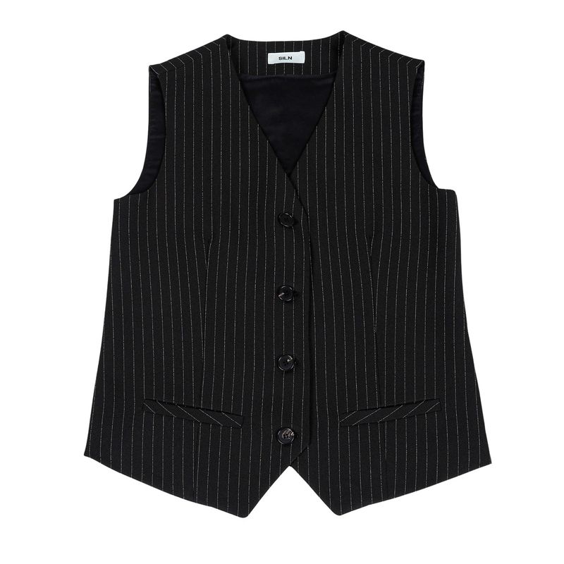 Classic stripe single vest jacket (BLACK)