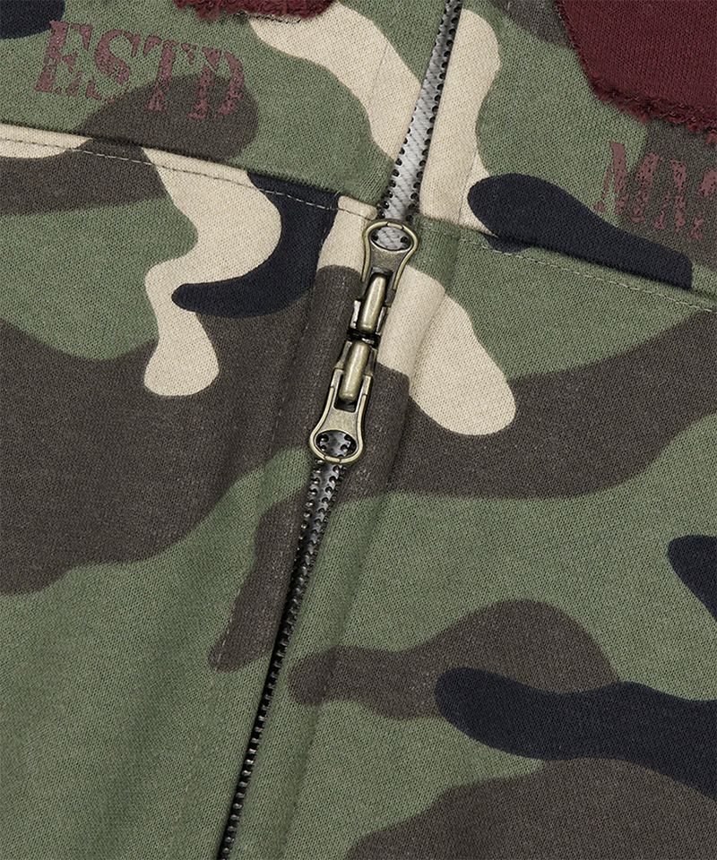 CAMO APPLIQUE ZIP UP HOODIE