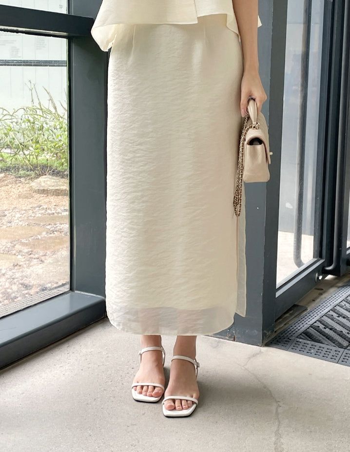 Corinne Layered Chiffon Slit Maxi Long Skirt