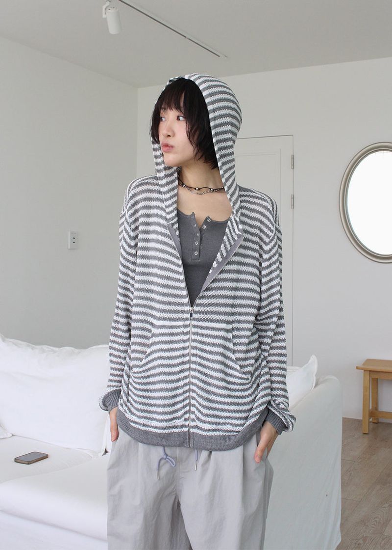 MESH STRIPE ZIP-UP