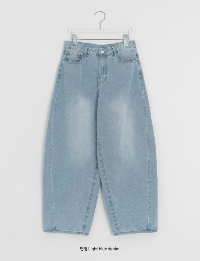 Hiphu Studded Denim Wide Pants