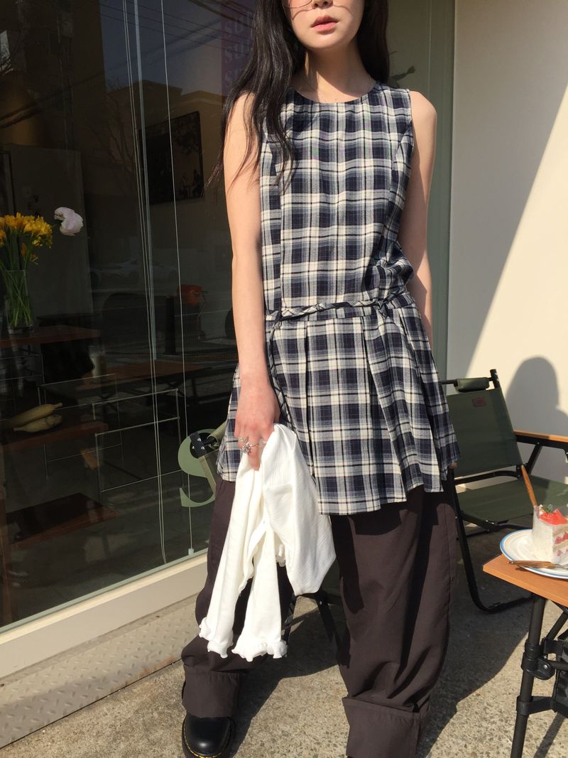 Low Check Pleated Dress (2color)