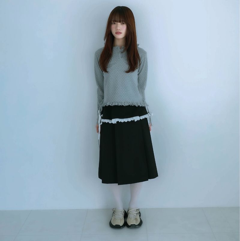LITALMUTE(リタルミュート)の「ribbon pleated skirt (black)(Skirts)」