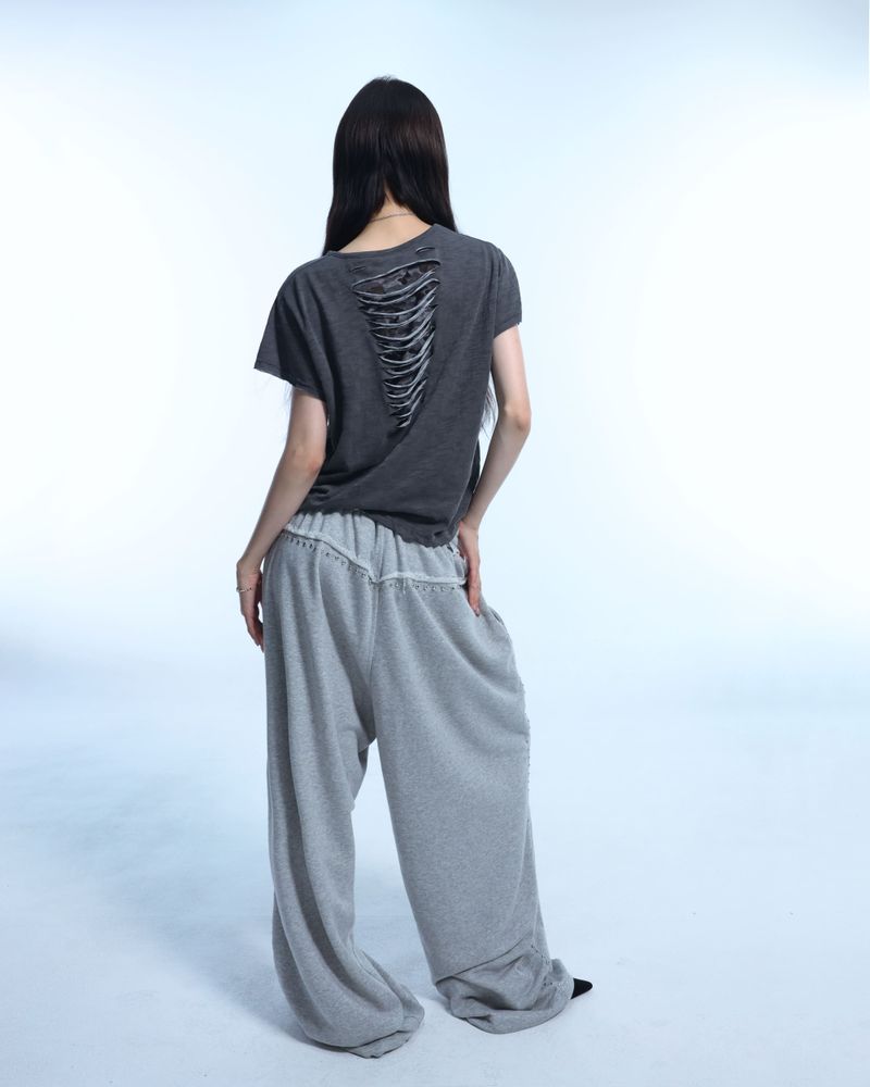 Line stud string sweatpants - Gray