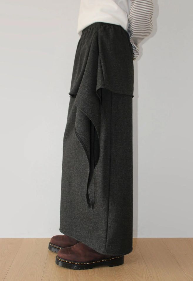 (WOOL) TIE STRAP LAYERED SKIRT