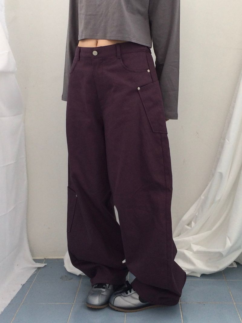 Semi-balloon pocket cotton pants