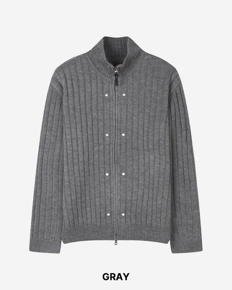 Dot Rivet Ribbed Knit Zip-up