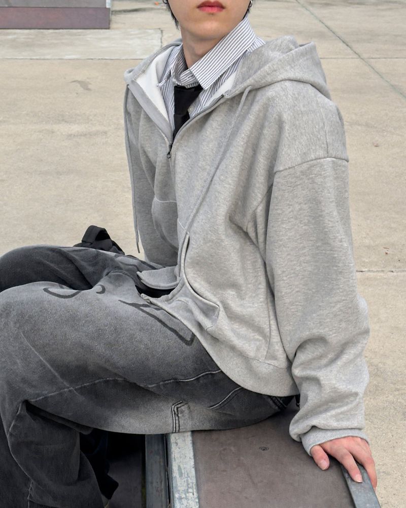 Clean Two-way Crop Hood Zip-up