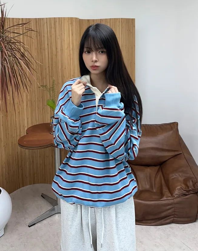 SATIIIZ（サティーズ）の「Pend Striped Collar Sweatshirt（Tops）」