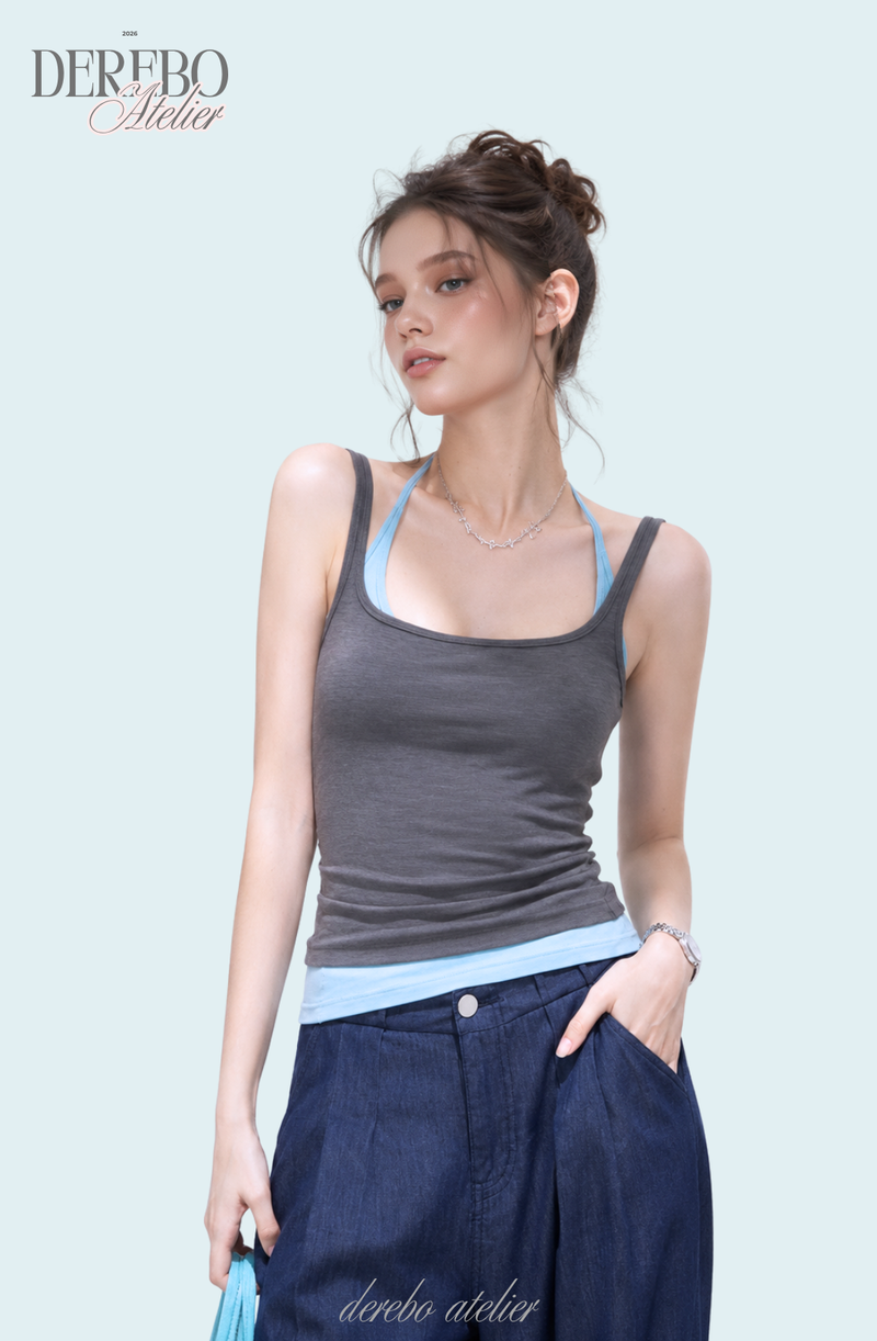 Blue Charcoal Halter Layered Sleeveless Top