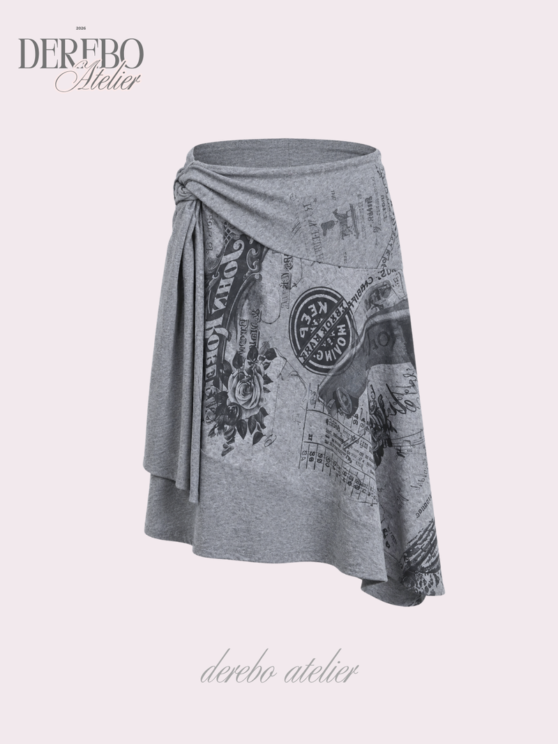 Gray Paper Unbalanced Midi Skirt