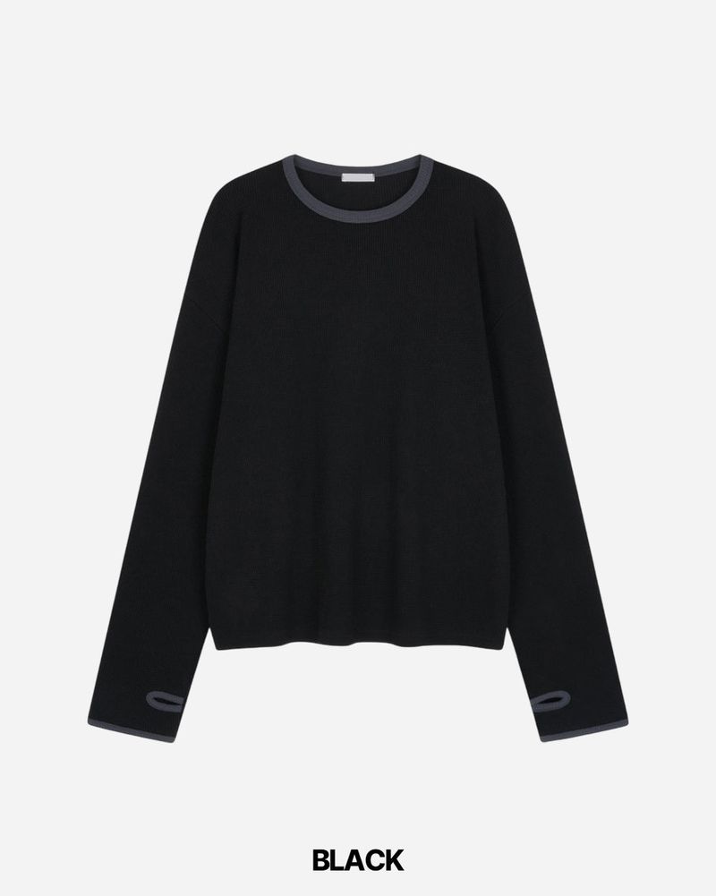 Grid Crop Waffle Ringer Tee