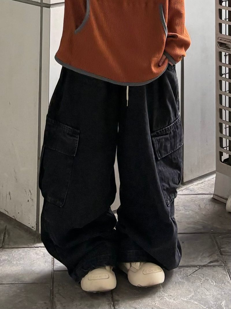 denim pintuck cargo pants