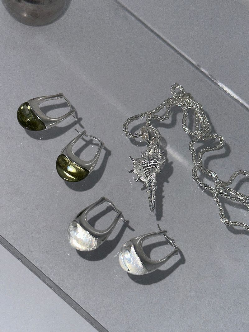 [925silver] Curved stone earring (2color)