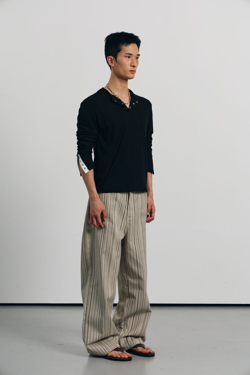 Need stripe wide denim pants(Ivory)