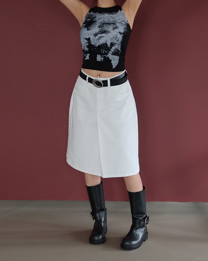 Basic pintuck cotton midi skirt