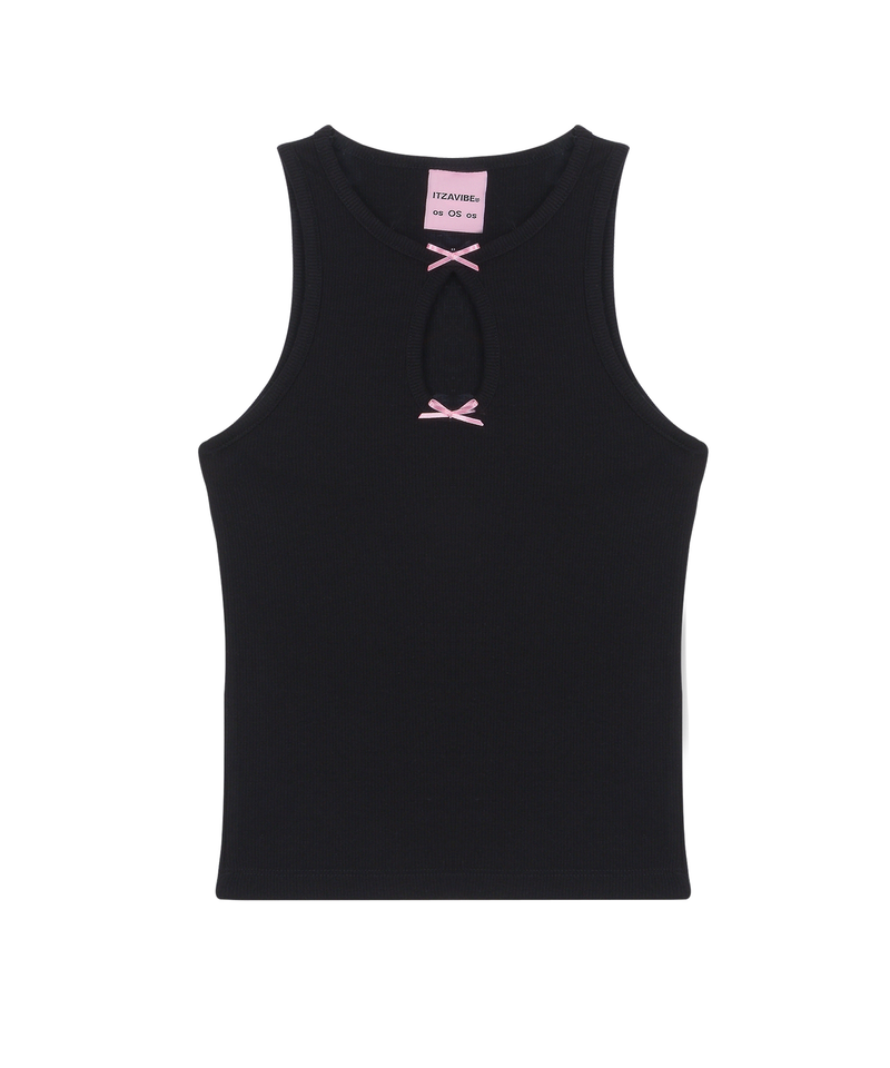 ITZAVIBE（イッザバイブ）の「RIBBON SLEEVELESS TOP_BLACK（Tops）」