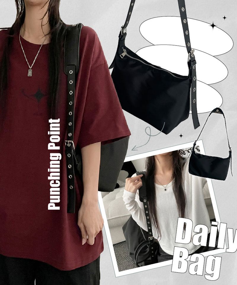 eyelet belt black shoulder cross bag