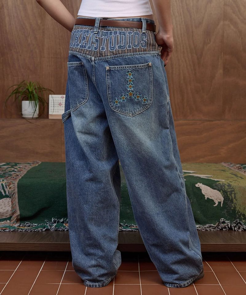 Star Piece Curved Denim Pants