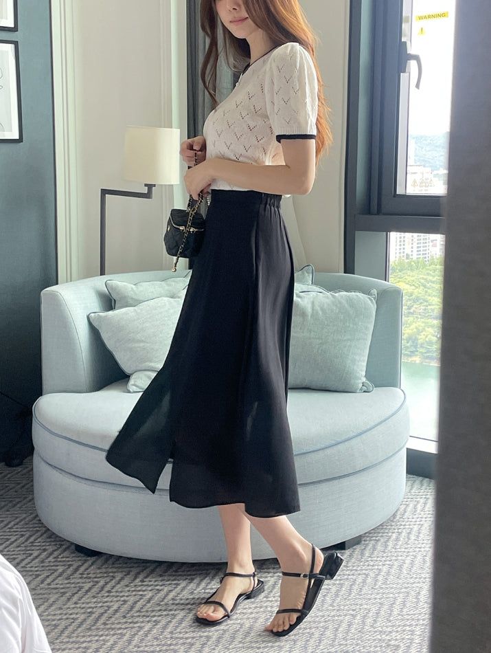 Charlene Two-Slit Banding Flare Skirt