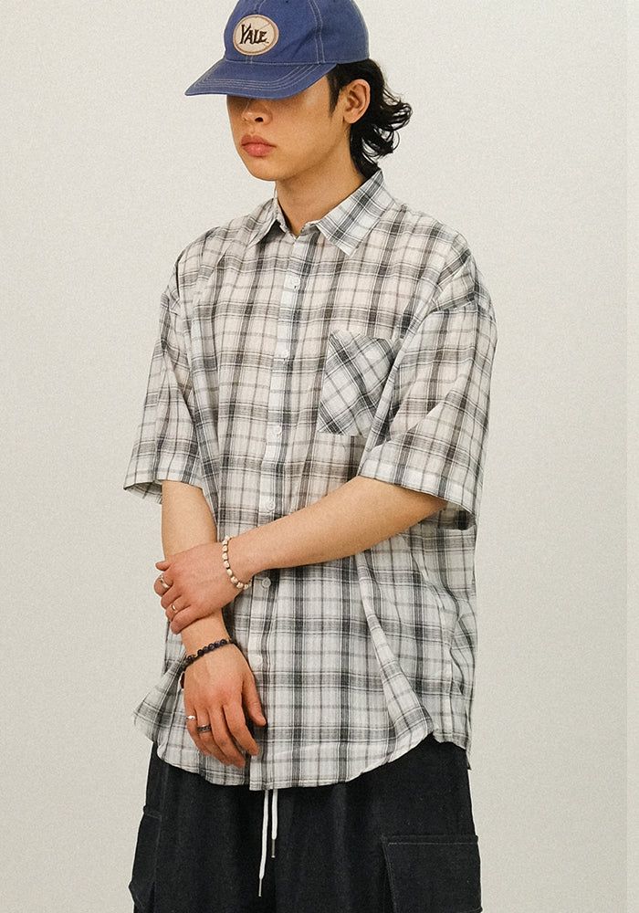 SEMIKAJI（セミカジ）の「GM Check Overfit Half Shirts（Tops）」