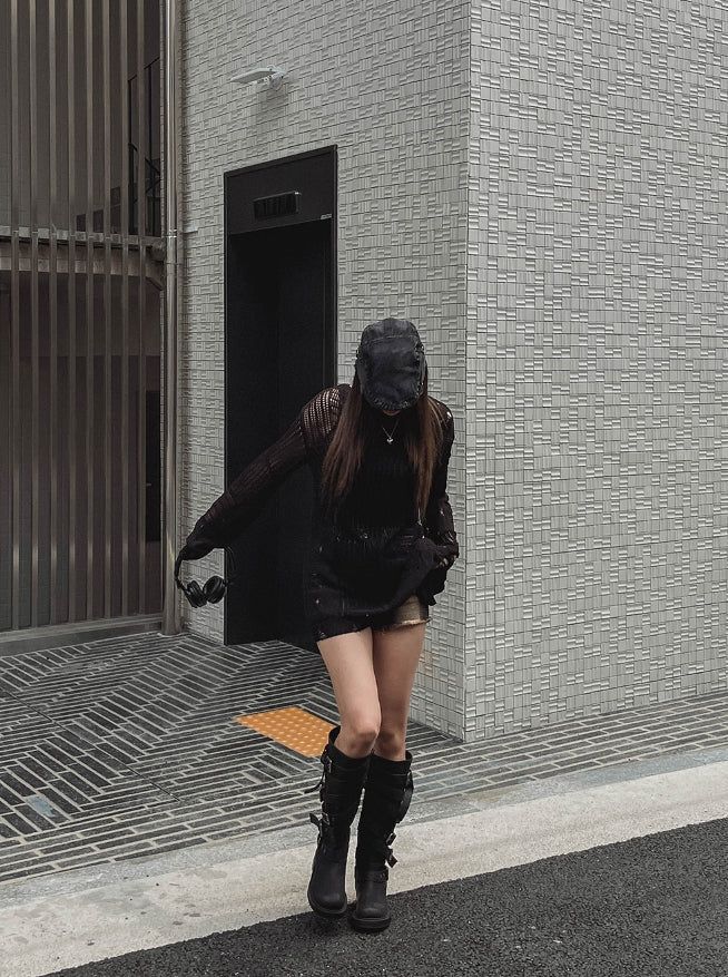 Luffy Openwork Damage Long Knit