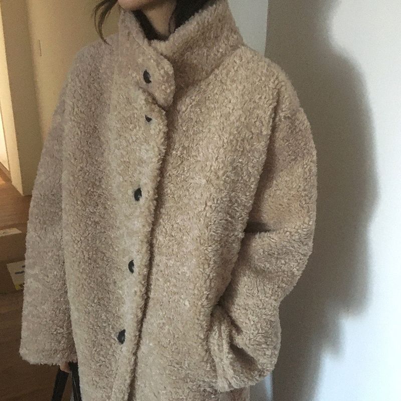 Hafe Wool Suede Button Half Coat Fur Jacket