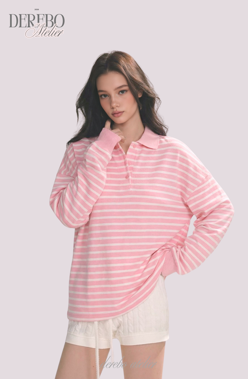 Pink Stripe Loose Collar Tee