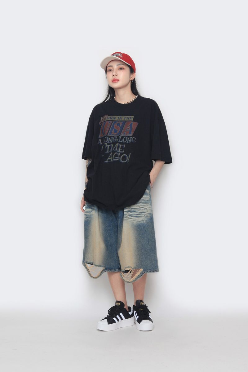 Vintage half denim pants
