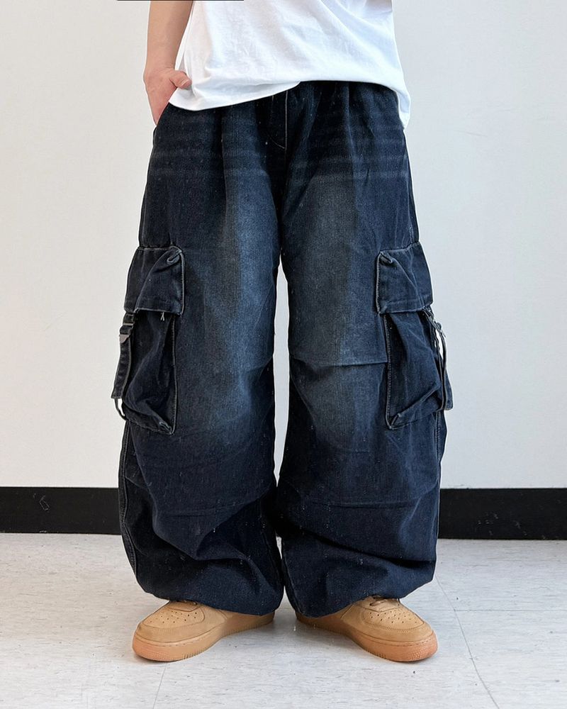 Lace Buckle Wide Cargo Denim