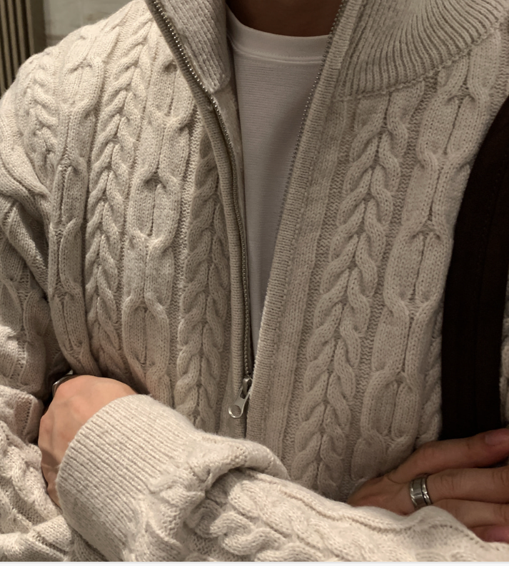 Amp Ghost Cable Semi-Over Two Way Knit Zip-Up