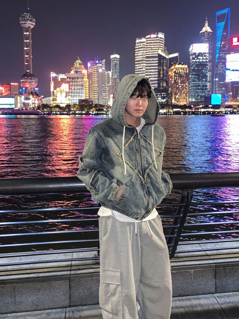 Nanjing vintage denim hooded jacket