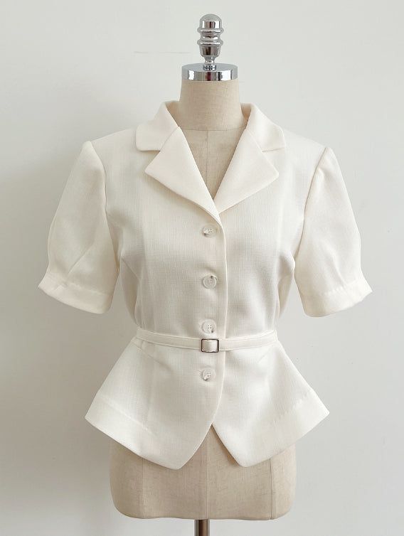 Riven Collar Puff Blouse Jacket (Belt Set)