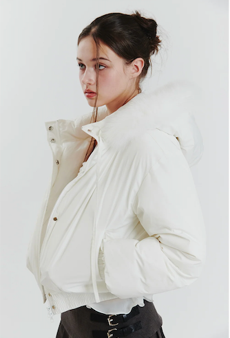 FOX FUR DOWN JACKET white