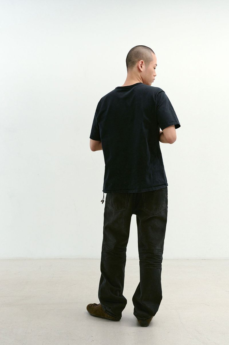 Loose Fit Tapered Denim Pants (Washed Black)