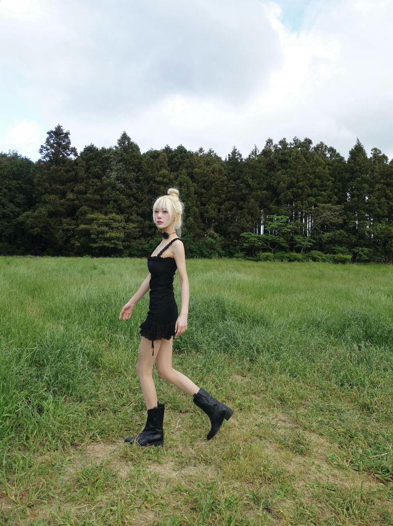 frill shirring mini dress