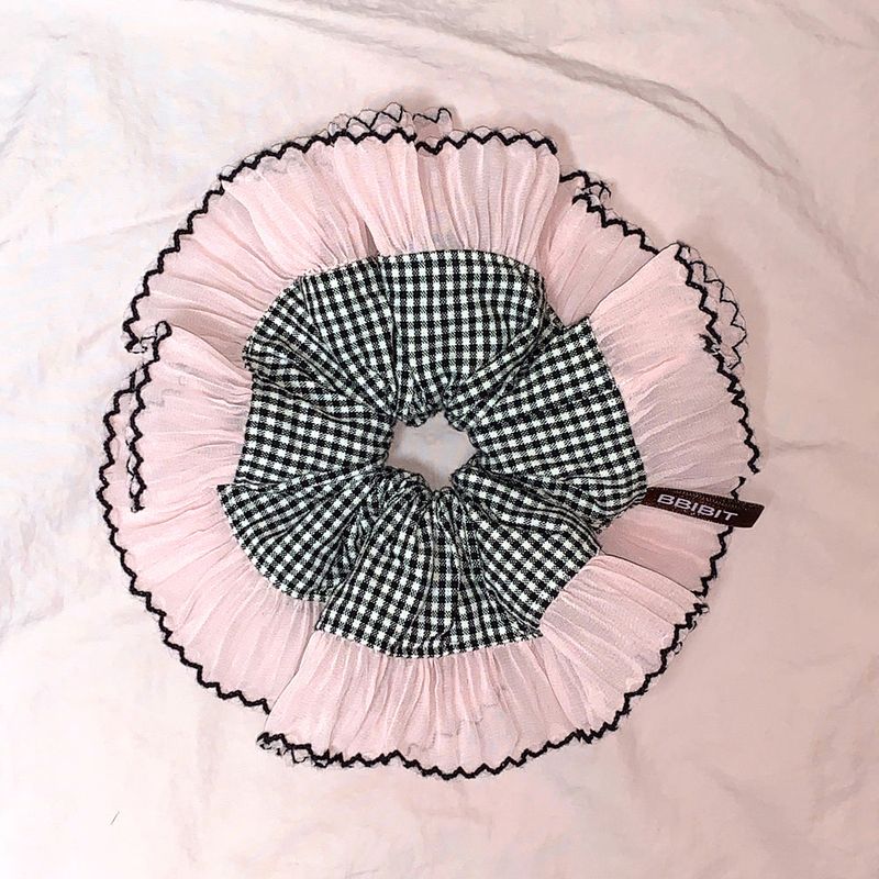 Black Mini Check & Waver Lace Scrunchies