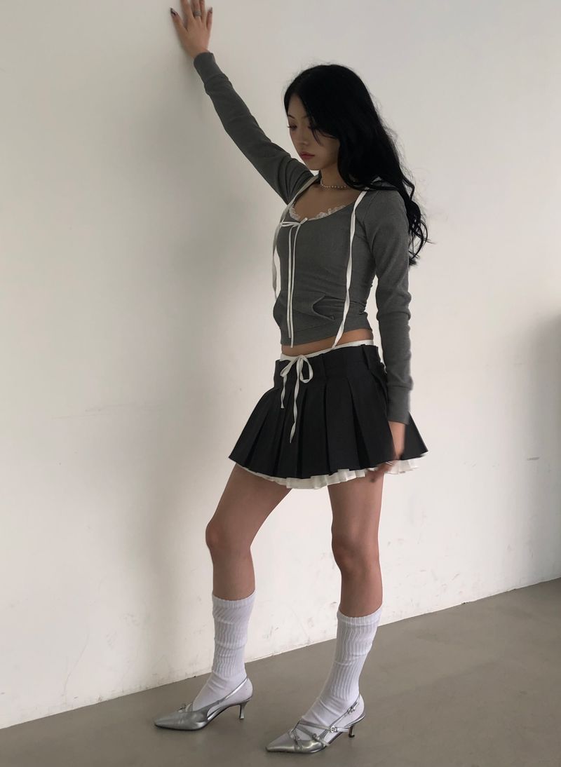 Gray Ribbon Lace Hoodie