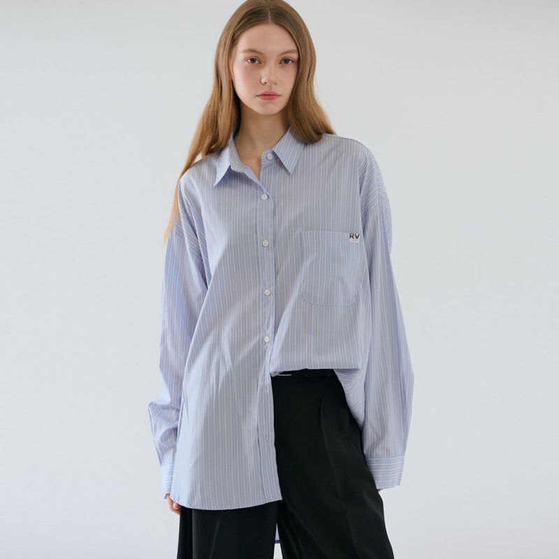RAVEROUS（レイバロス）の「Over-sized Stripe Long Shirts Blue（Tops）」