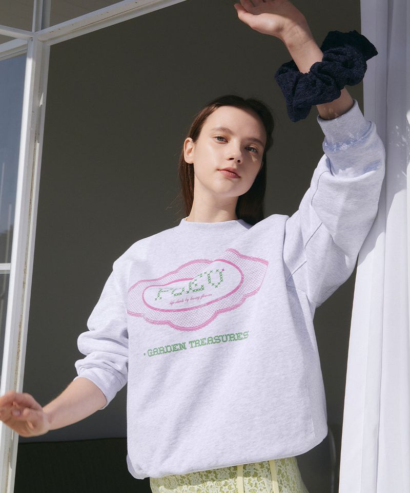 Lace Applique Sweatshirt - Light Grey