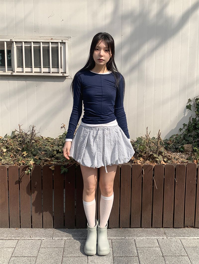 CHECK BALLOON SKIRT (2C)