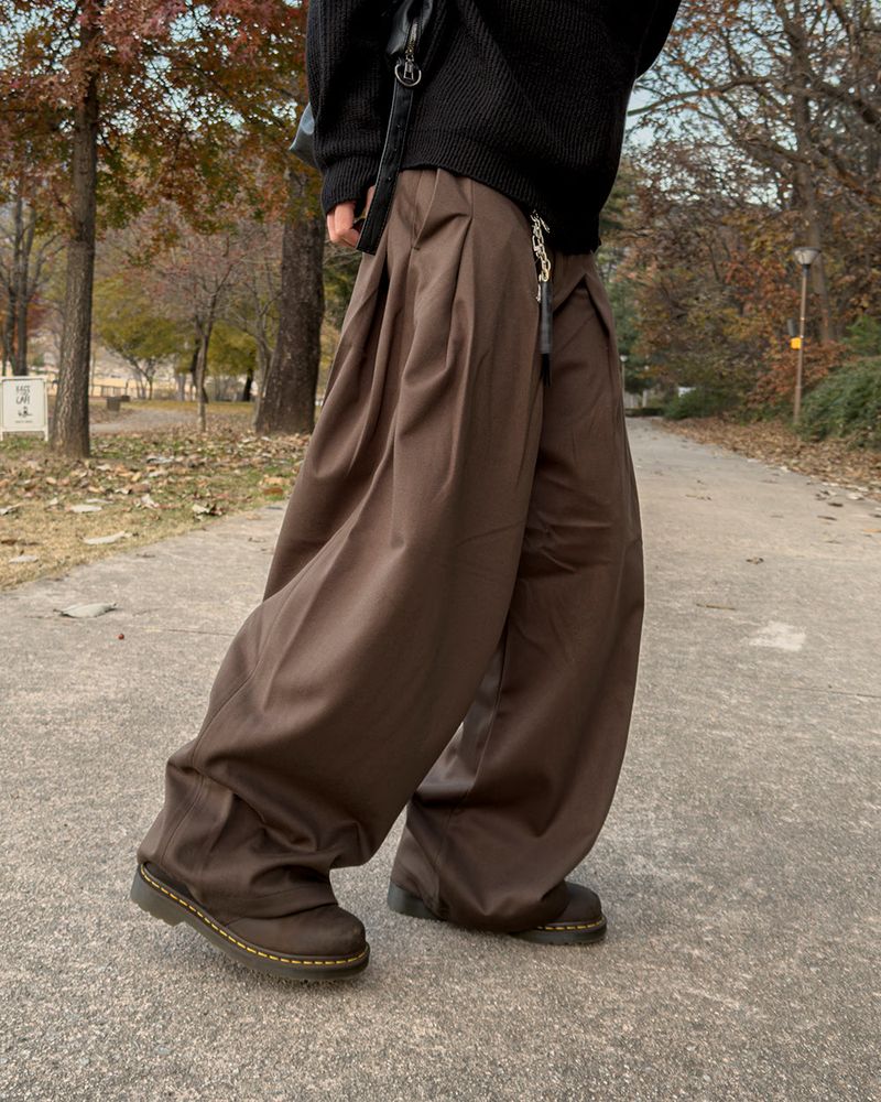 Worvel Wool Wide Pintuck Slacks
