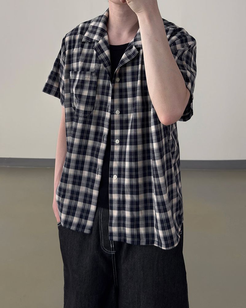 Rendro Square Check Half Shirt